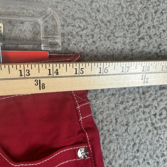 New TRUE RELIGION Size 16 (30) Red Super Stretch Skinny Embroidered Pockets Y2K - Picture 6 of 11